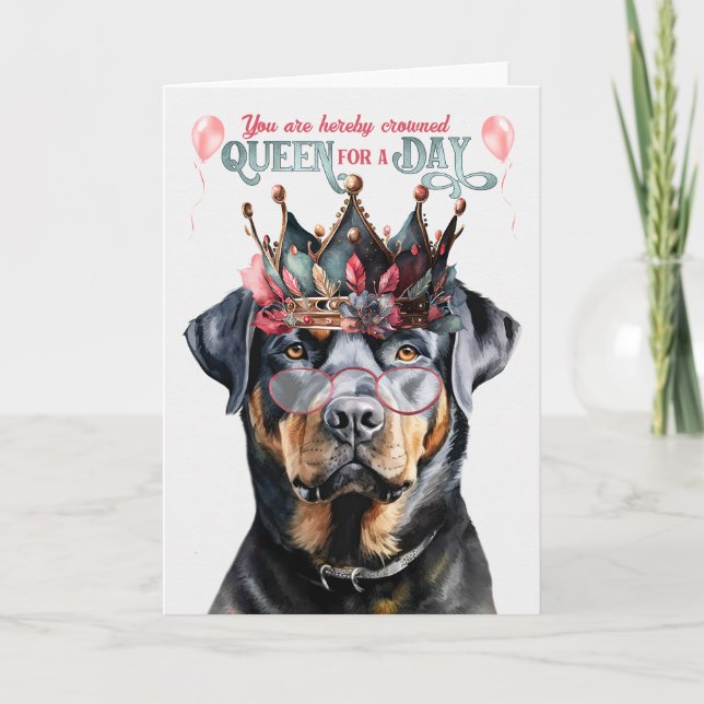 Cartão Rottweiler Dog Queen por um Dia de Aniversário Eng (Frente)