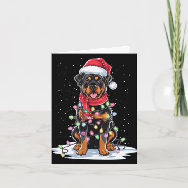 Cartão Rottweiler Dog Santa Hat Christmas Tree Light Xmas (Frente)