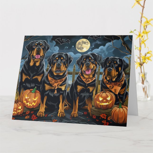 Cartão Rottweiler Halloween Assustador (Flor Amarela)