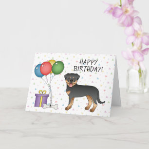 Cartão Rottweiler Preto e Castanho Cachorro Fofo - Feliz