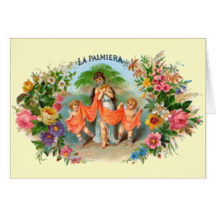 Cartão Rótulo de charuto vintage La Palmiera, Mulher com