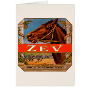 Cartão Rótulo de charuto vintage, potro marrom Zev Race H