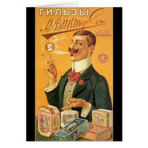 Cartão Rótulo de Produto Antigo, Tabaco de Cigarro Russo