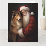 Cartão Rough Collie com Papai Noel Natal Festivo<br><div class="desc">Abraçar o espírito de Natal com nossos charmosos Papais noeis e design de Natal de Cão. É a adição perfeita à sua coleção festiva!</div>