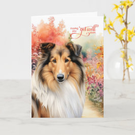 Cartão Rough Collie Dog Colorful Garden Path Get Well