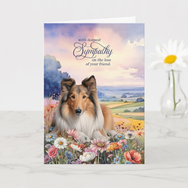 Cartão Rough Collie Dog with Wildflowers Pet Sympathy (Planta pequena)