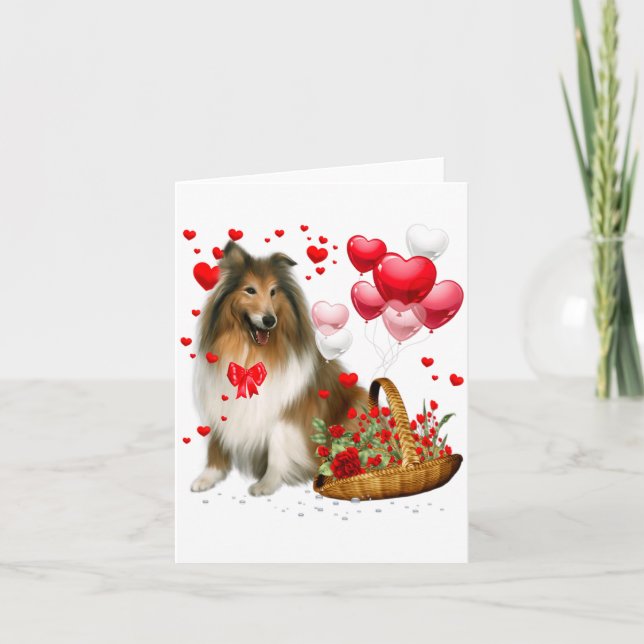 Cartão Rough Collie Heart Balloon Happy Valentine Day Dog (Frente)