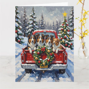 Cartão Rough Collie Natal Caminhonete Vermelha Férias