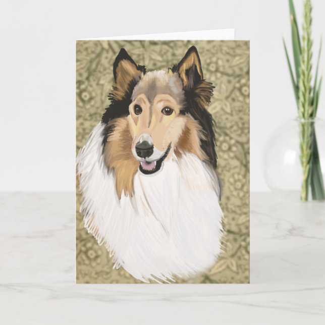 Cartão Rough Collie sobre um fundo Floral Brown  (Frente)