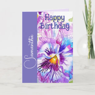 Cartão Roxa Violeta Aquarela Nome de Meninas Aniversário