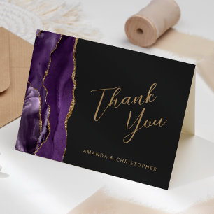Cartão Roxo Ágata Script Casamento Escuro Obrigado