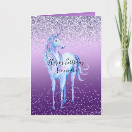 Cartão Roxo Confetti Ombre Unicorn Glitter Sparkle