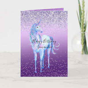 Cartão Roxo Confetti Ombre Unicorn Glitter Sparkle