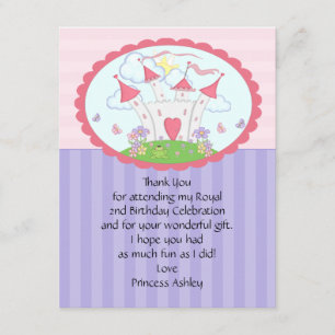 Cartão roxo da princesa Castelo Agradecimento Voc