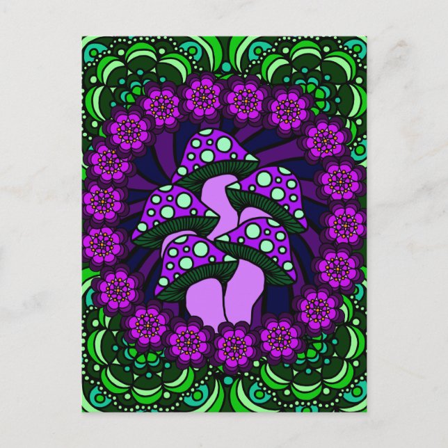 Cartão roxo de cinco cogumelos (Frente)