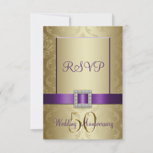 Cartão roxo do aniversário de casamento RSVP do