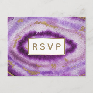 Cartão roxo do rsvp dos convites do casamento da