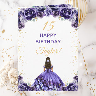 Cartão Roxo Escuro Princesa Floral Feliz Aniversário
