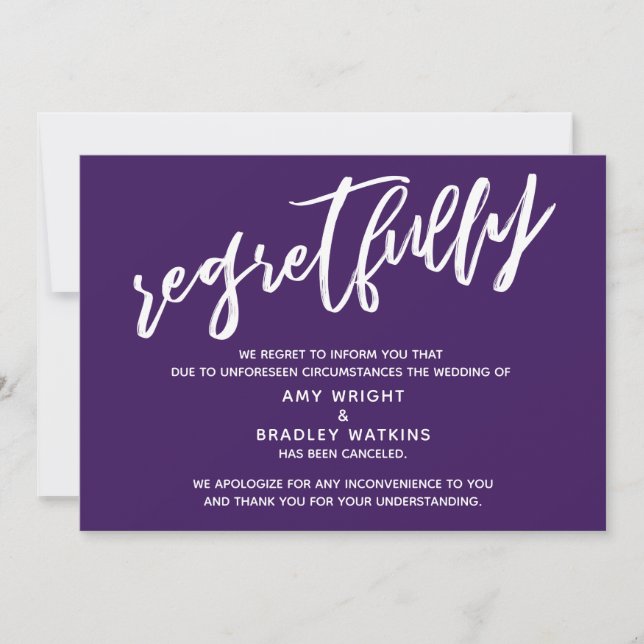 Cartão Roxo Simples de Casamento Cancelado com Arr (Frente)