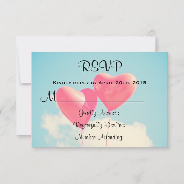 Cartão RSVP 2 Balões Brilhantes com Forma de Coração Vermelho  (Frente)