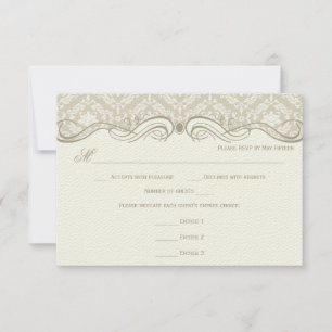 Cartão RSVP #2 Creme Bege Damask Ondas Escolha do Cardápio RSV