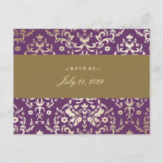 Cartão RSVP 311-Dazzling Damask Dourado Ivory EggPlant