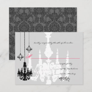 Cartão RSVP 3 Candelabros Pretos com Acento Rosa Casamento