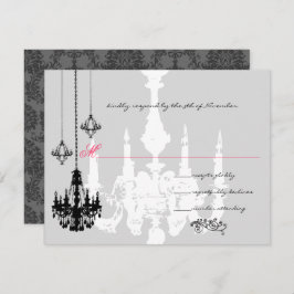 Cartão RSVP 3 Casamento de Ênfase Rosa de Chandeliers Pretos