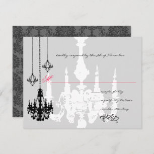 Cartão RSVP 3 Casamento de Ênfase Rosa de Chandeliers Pretos