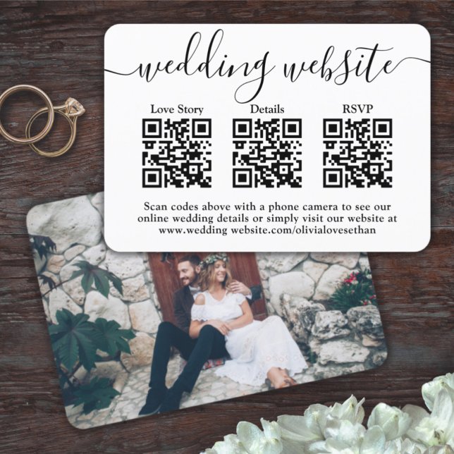 Cartão RSVP 3 Códigos QR Site de Casamento Simples Enclosure d (Criador carregado)