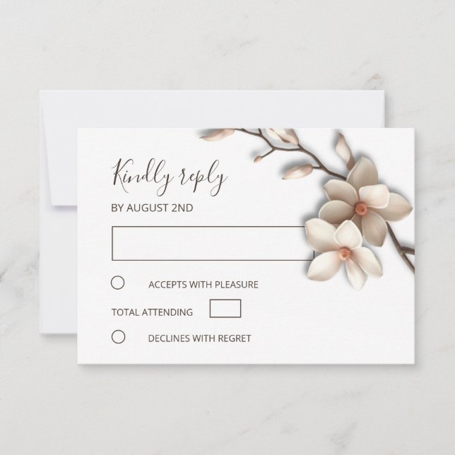 Cartão RSVP 3D Ivory Magnolia Simple Wedding (Frente)
