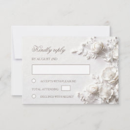 Cartão RSVP 3D White Roses Wildflowers Wedding