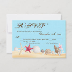 Cartão RSVP 3x5 R.S.V.P. Reply Card Sea Shells Beach Sand Ocea