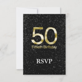 Cartão RSVP 50º aniversário, Gelão Dourado Elegante Preto