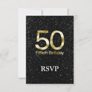 Cartão RSVP 50º aniversário, Gelão Dourado Elegante Preto