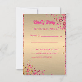 Cartão RSVP 50 e fabuloso salto alto Dourado, vidro rosa-claro