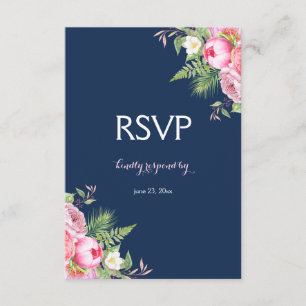 Cartão RSVP A aguarela cor-de-rosa dos azuis marinhos floresce