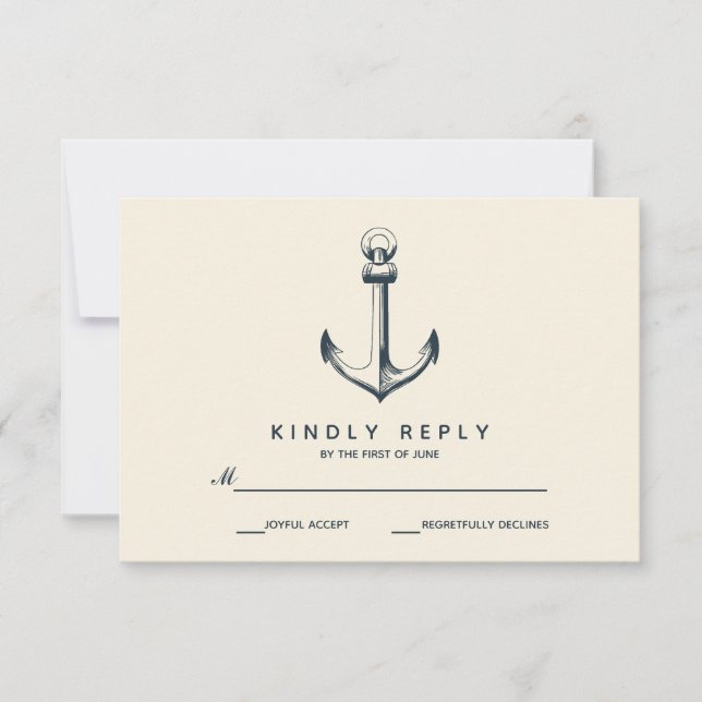 Cartão RSVP A âncora azul | VP de Casamento (Frente)