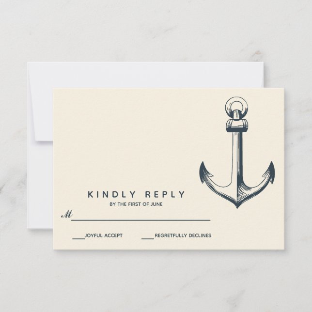 Cartão RSVP A âncora azul | VP de Casamento (Frente)