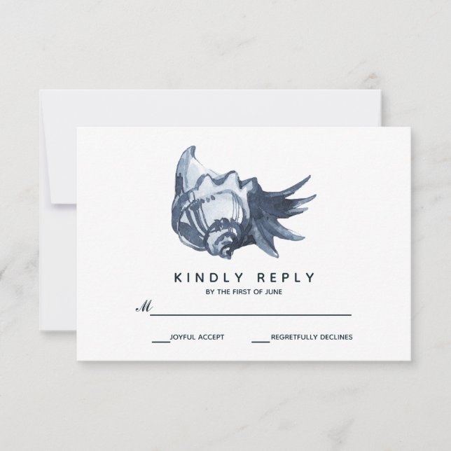 Cartão RSVP A casca azul | VP de Casamento (Frente)