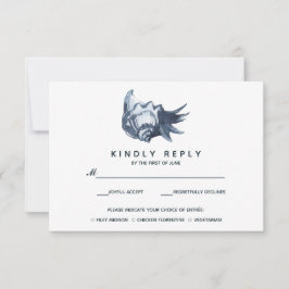 Cartão RSVP A casca azul | VP de Casamento com Choise de Comid