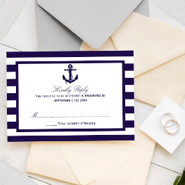 Cartão RSVP A Coleção de Casamento Listra Azul Âncora Náutica
