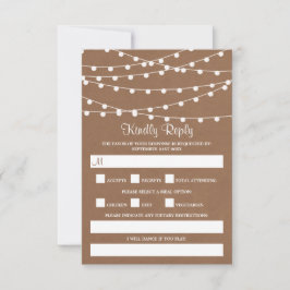 Cartão RSVP A Coleção de Casamentos Rustic Kraft String Lights