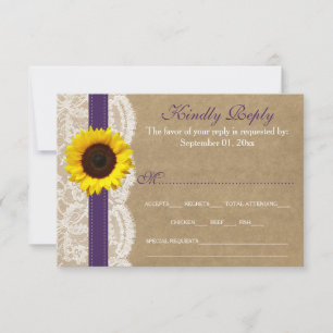 Cartão RSVP A Coleção Kraft, Lace & Sunflower - Roxo