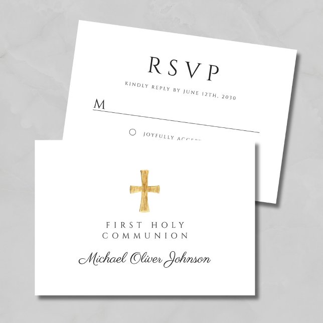 Cartão RSVP A Cruz Religiosa Elegante Primeira Comunhão Santa (Elegant Religious Cross First Holy Communion RSVP Card)