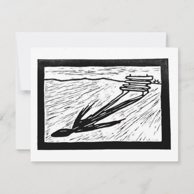 Cartão RSVP A Forma da Espera Linocut (Frente)