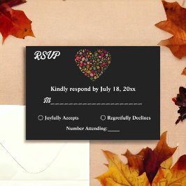 Cartão RSVP A Queda Elegante Deixa Casamento Floral Negro Cora