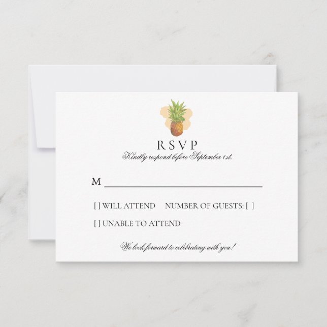Cartão RSVP Abacaxi tropical | Casamento por Aquarela Insular (Frente)