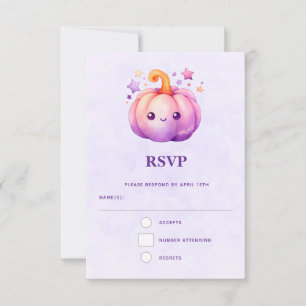 Cartão RSVP Abóbora Pastel com Estrelas Vibe Sonhadora Fofa