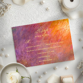 Cartão RSVP Abstract Sunset Sky Orange Purple Art Wedding Meal